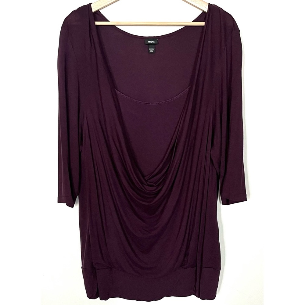 Mossimo • 24W/26W • Draped Cowl Neck Layered Look Short Sleeve Top Wine Plum
